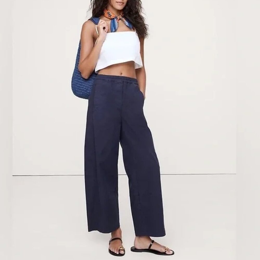 Banana Republic Navy Wide-Leg Linen Blend Pants